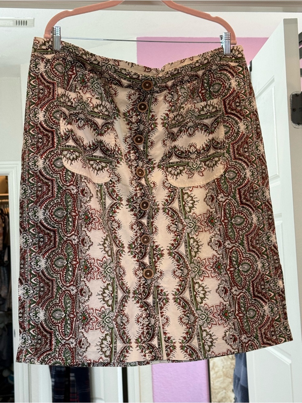 Maeve Cream Mini Skirt with Red & Green Paisley